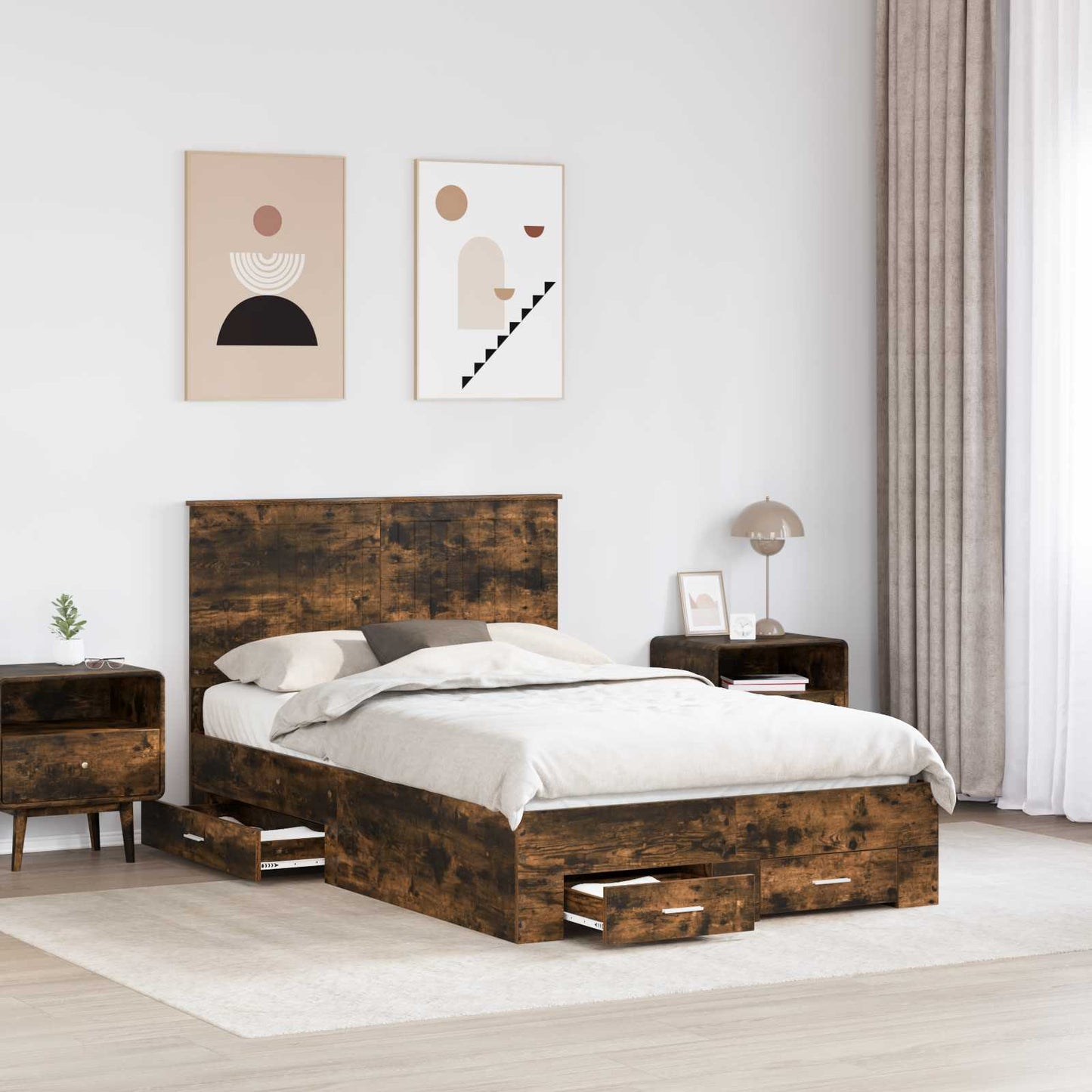 Bed Frame with Drawer Smoked Oak 120 x 200 cm Engineered Wood