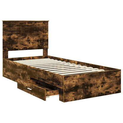 Bed Frame with Headboard Smoked Oak 90 x 200 cm Engineered Wood