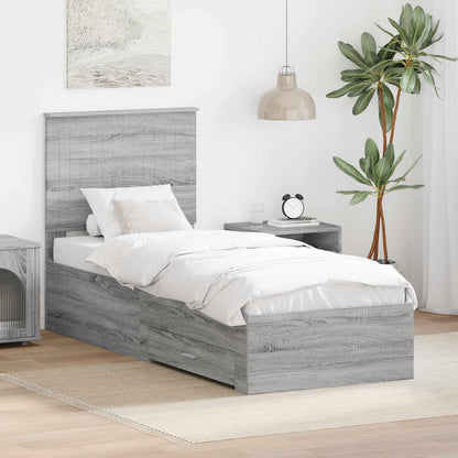 Bed Frame Grey Sonoma and Silver 70 x 190 cm Engineered Wood