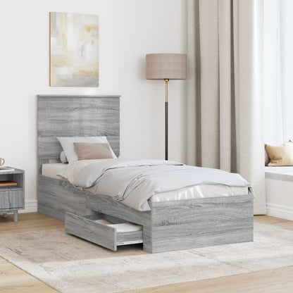 Bed Frame Grey Sonoma and Silver 70 x 190 cm Engineered Wood