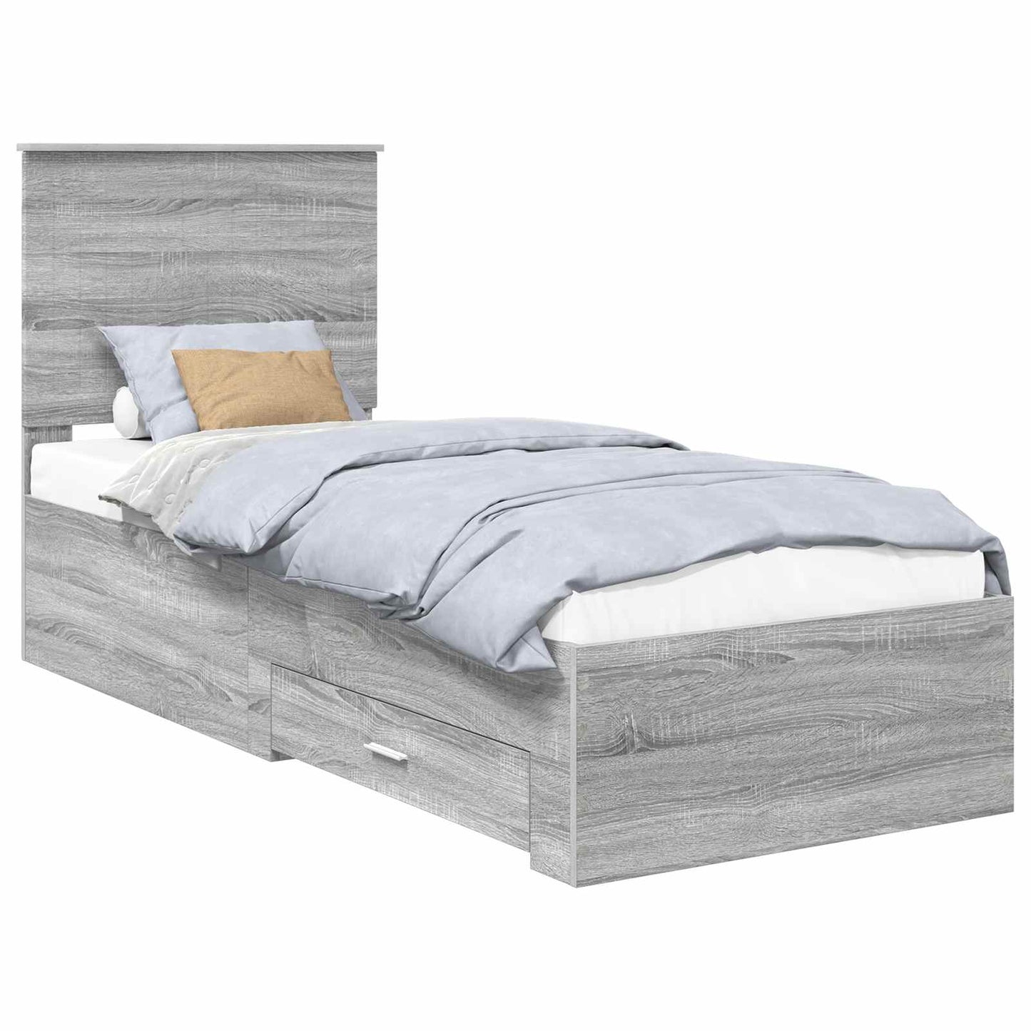 Bed Frame Grey Sonoma and Silver 70 x 190 cm Engineered Wood