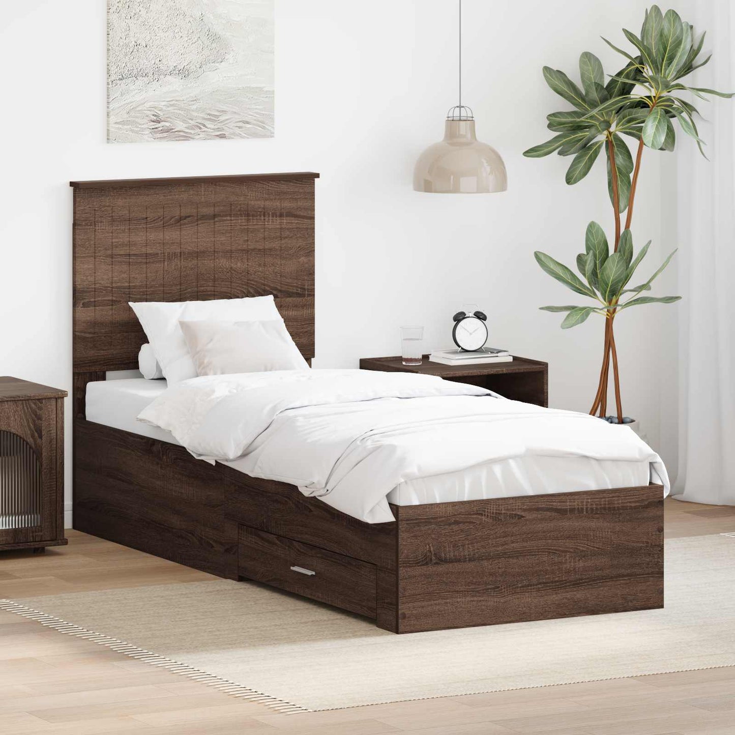 Bed Frame Brown Oak and Silver 70 x 190 cm Engineered Wood
