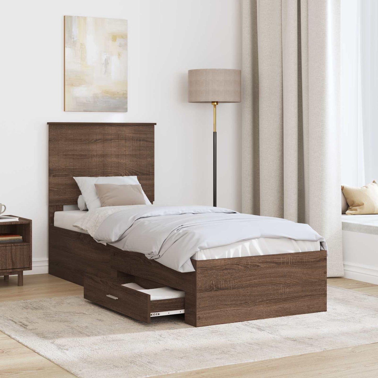 Bed Frame Brown Oak and Silver 70 x 190 cm Engineered Wood