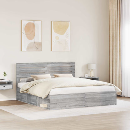 Bed Frame Grey Sonoma 200 x 200 cm Solid Pine Wood