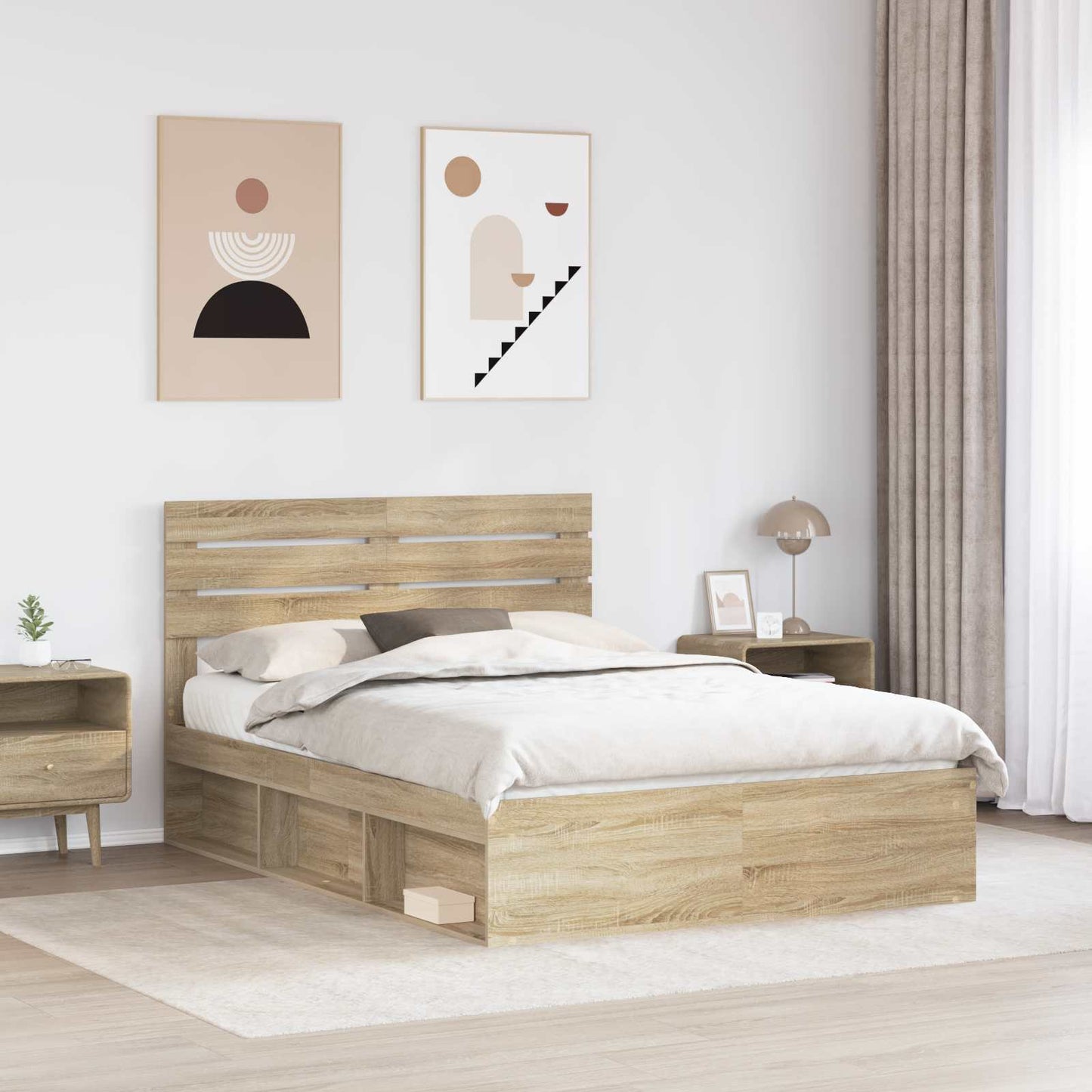 Bed Frame with Headboard Sonoma 160 x 200 cm Solid Pine Wood