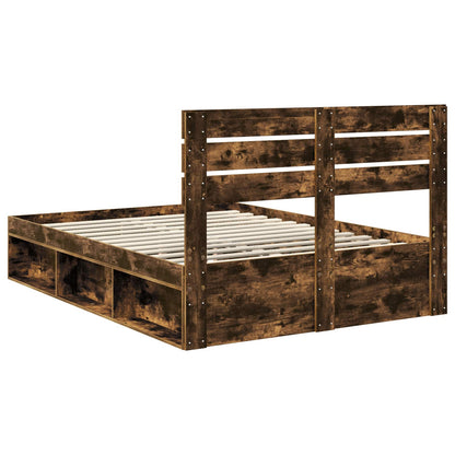 Bed Frame Smoked Oak 160 x 200 cm Solid Pine Wood