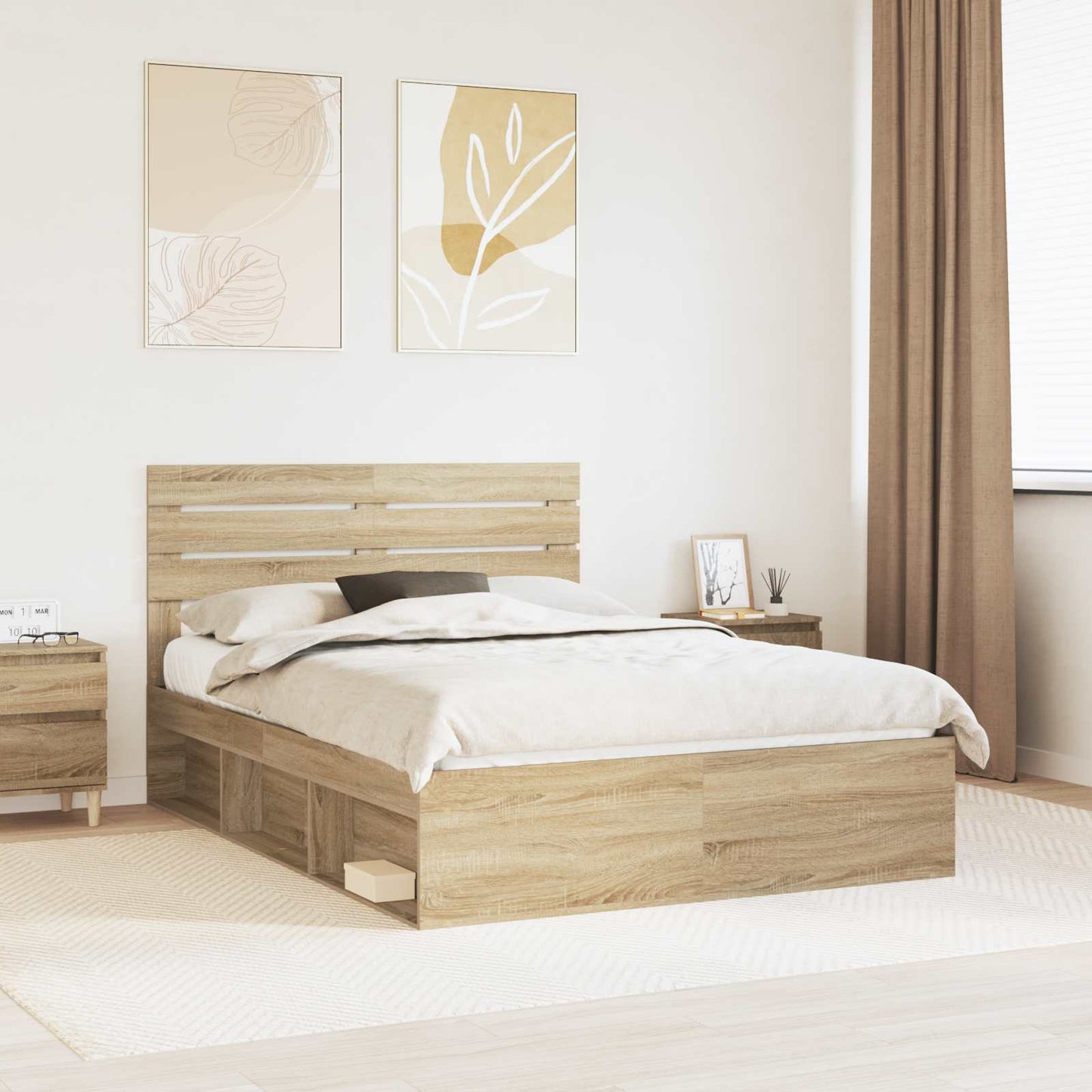 Bed Frame Sonoma Oak 150 x 200 cm Solid Pine Wood