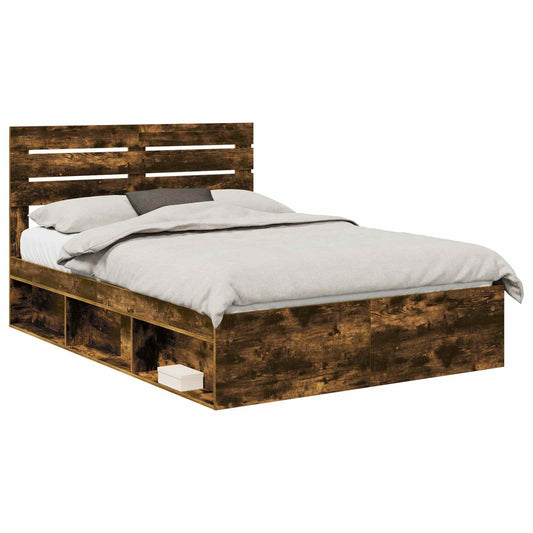 Bed Frame Smoked Oak 150 x 200 cm Solid Pine Wood