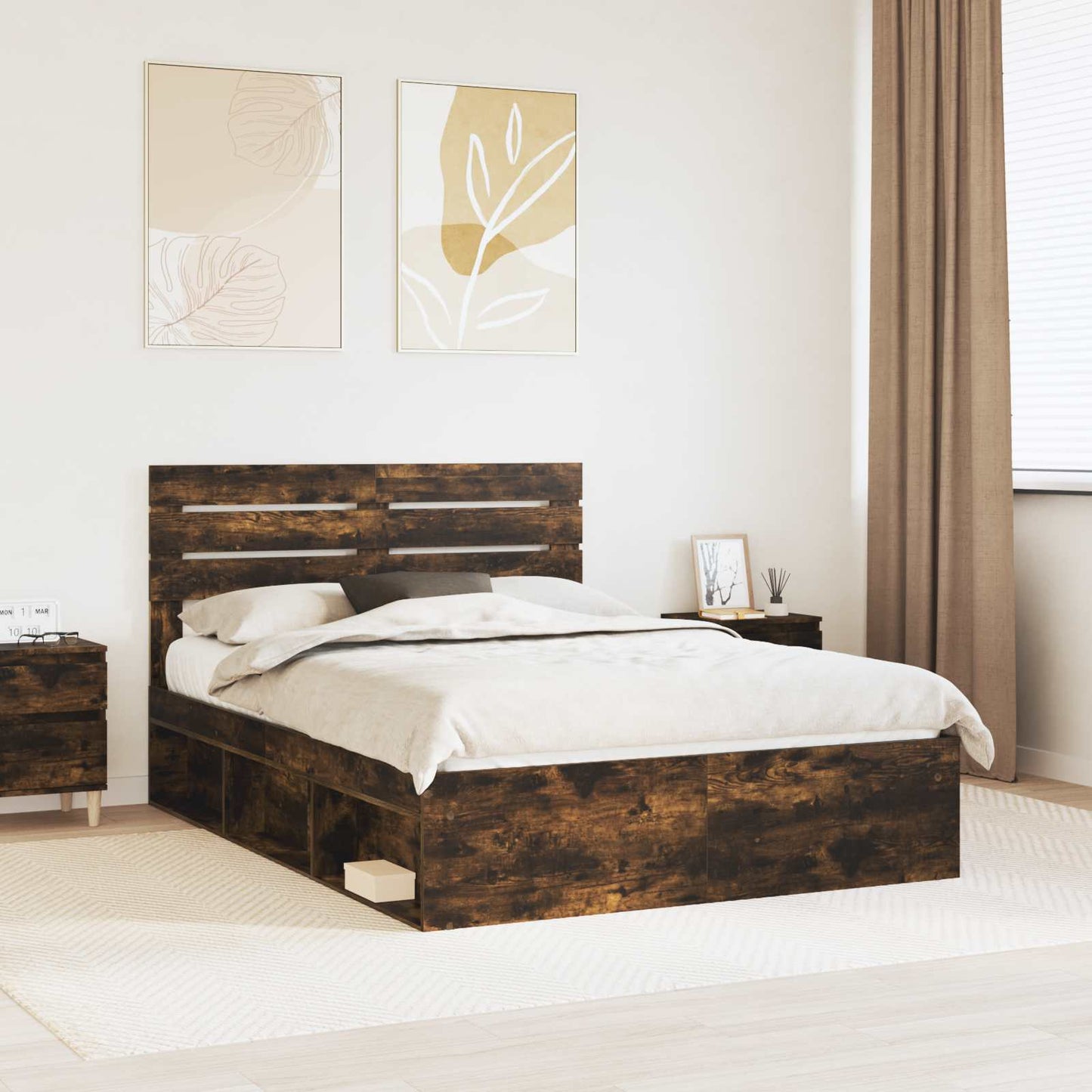 Bed Frame Smoked Oak 140 x 200 cm Solid Pine Wood