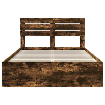 Bed Frame Smoked Oak 140 x 190 cm Solid Pine Wood