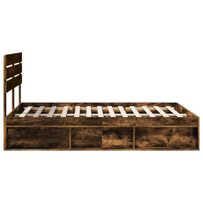 Bed Frame Smoked Oak 140 x 190 cm Solid Pine Wood