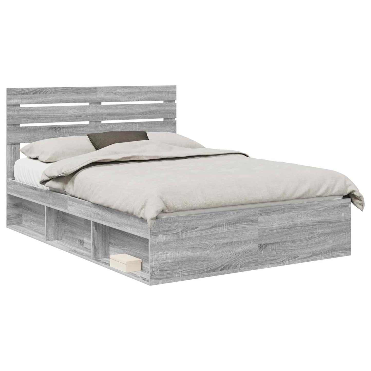 Bed Frame Grey Sonoma 140 x 190 cm Solid Pine Wood