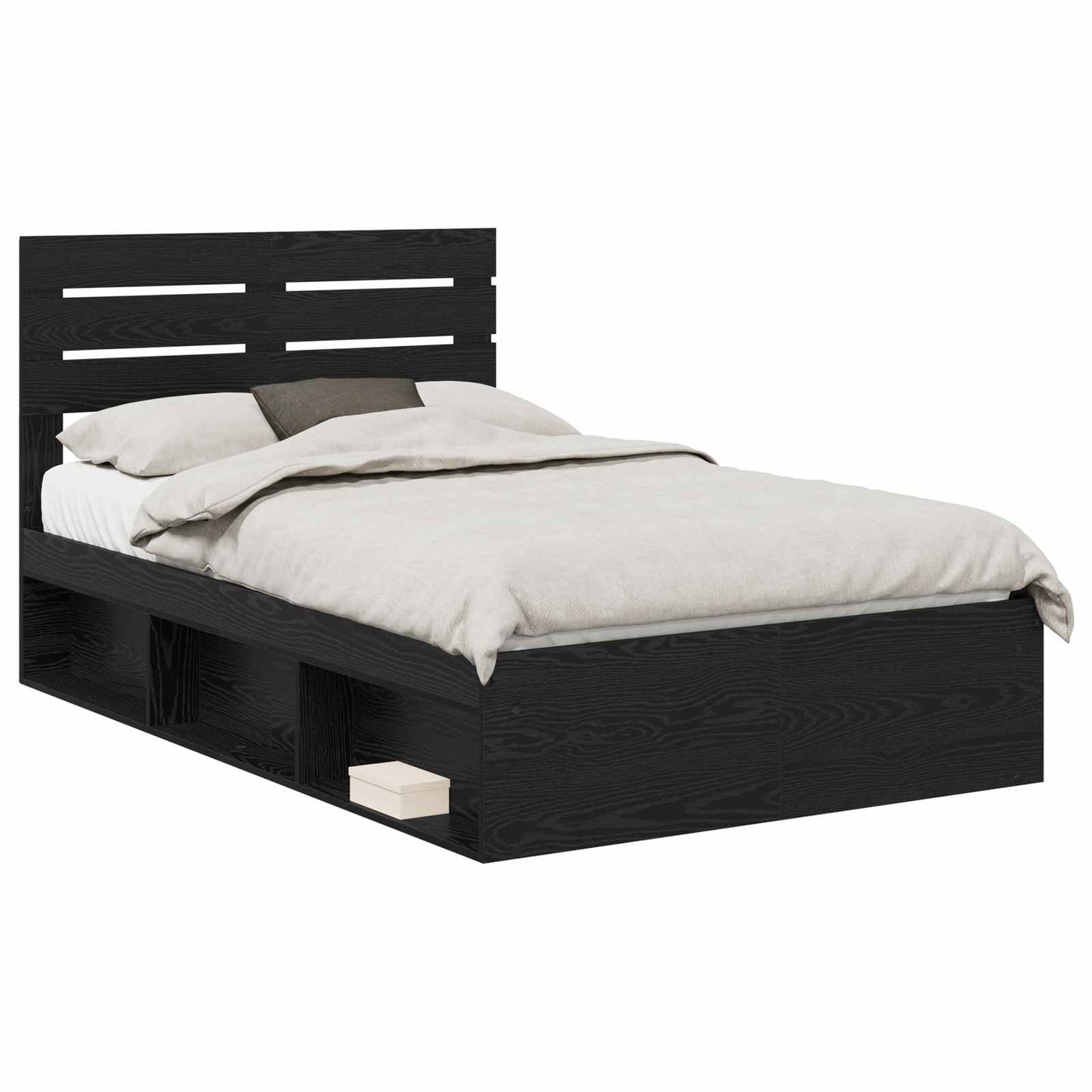 Bed Frame with Headboard Black 135 x 190 cm Solid Pine Wood