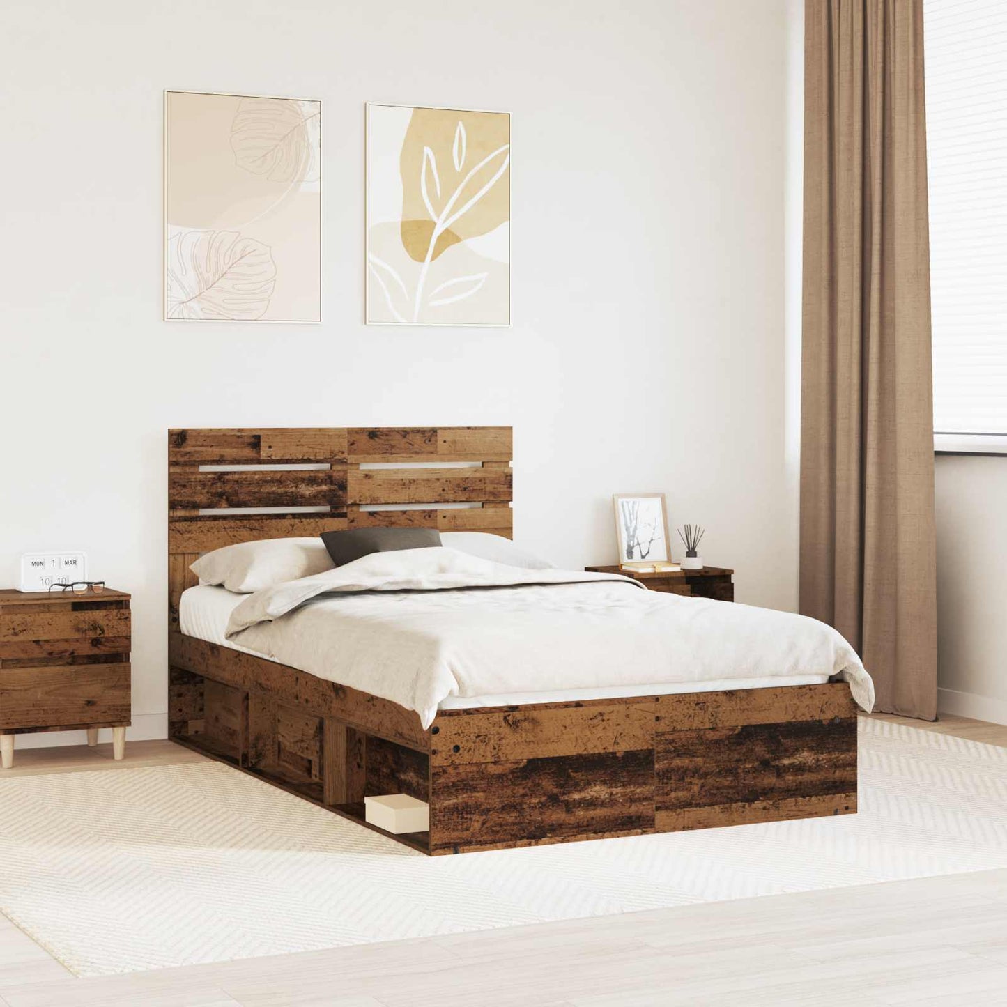 Bed Frame with Headboard Old Wood 135 x 190 cm Solid Pine Wood