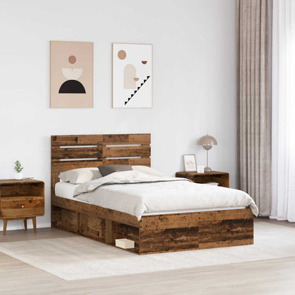 Bed Frame with Headboard Old Wood 135 x 190 cm Solid Pine Wood