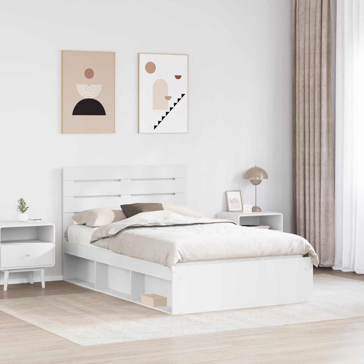Bed Frame with Headboard White 120 x 190 cm Solid Pine Wood