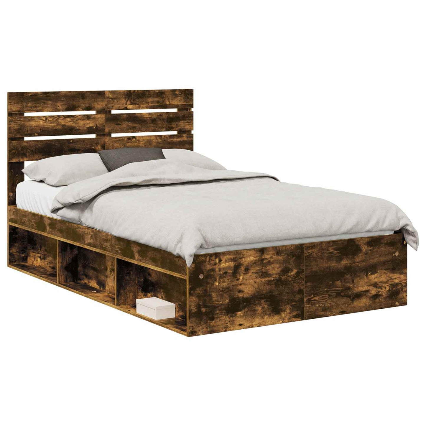 Bed Frame Smoked Oak 120 x 190 cm Solid Pine Wood