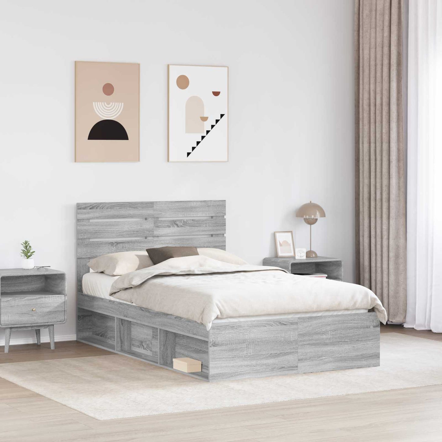 Bed Frame Grey Sonoma 120 x 190 cm Solid Pine Wood