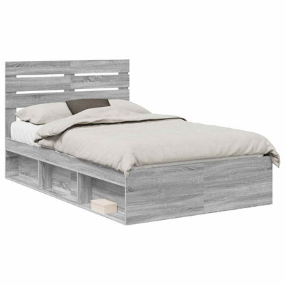 Bed Frame Grey Sonoma 120 x 190 cm Solid Pine Wood