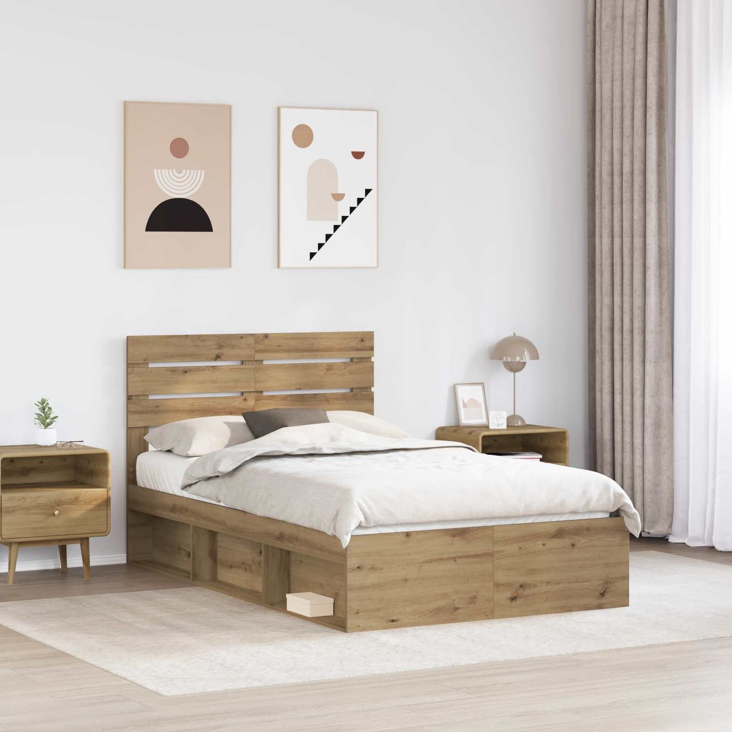Bed Frame Artisian Oak 120 x 190 cm Solid Pine Wood