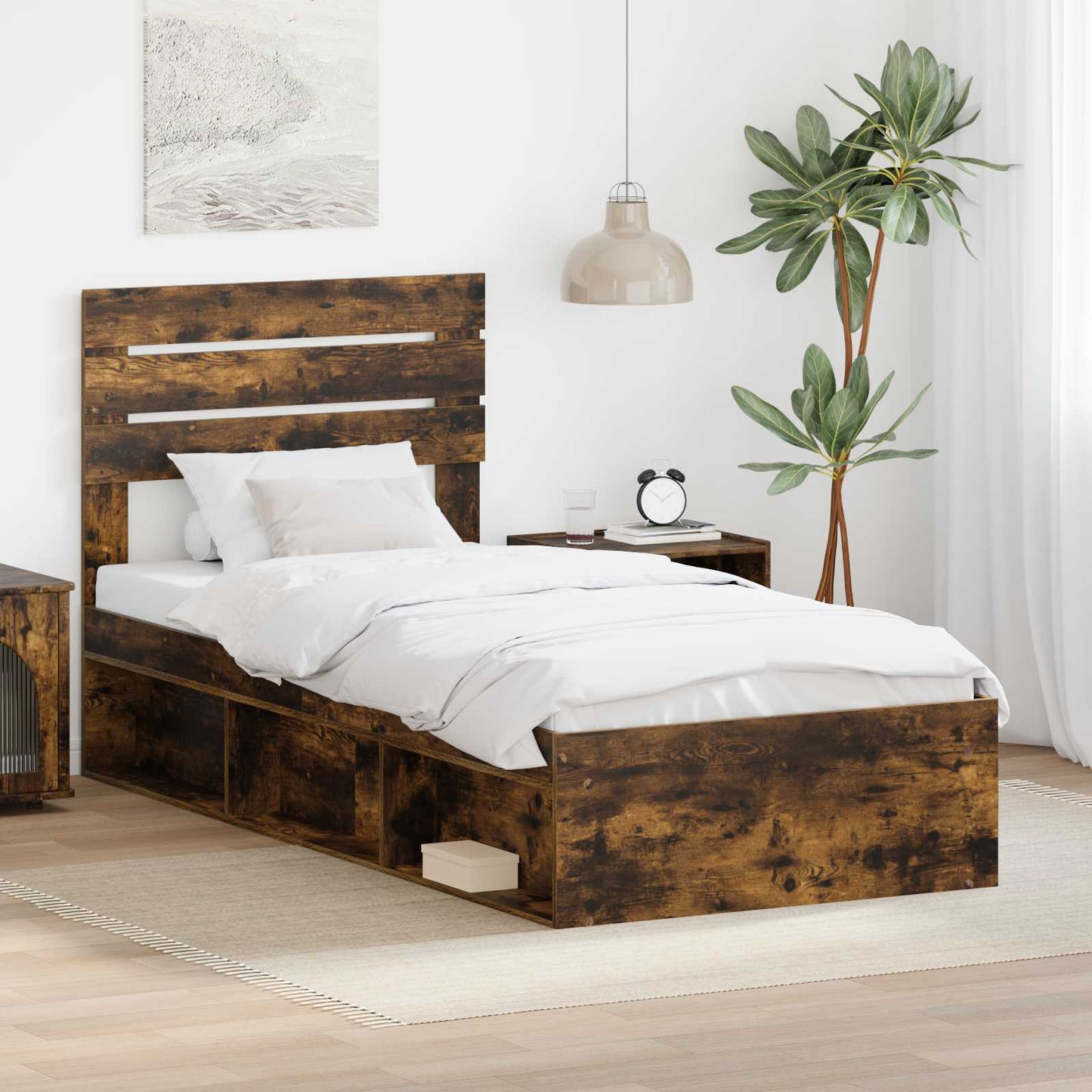 Bed Frame Smoked Oak 100 x 200 cm Solid Pine Wood