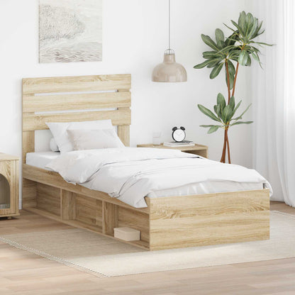 Bed Frame with Headboard Sonoma Oak 90 x 200 cm Solid Pine Wood