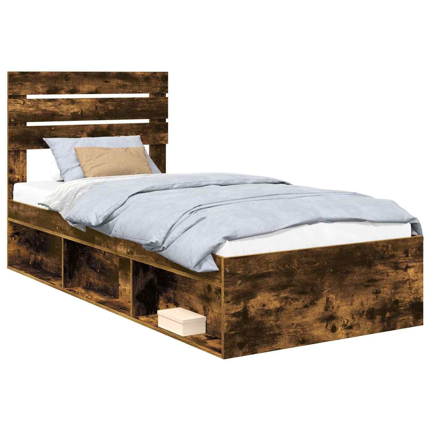 Bed Frame with Headboard Smoked Oak 90 x 200 cm Solid Pine Wood