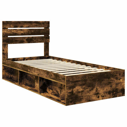 Bed Frame with Headboard Smoked Oak 90 x 200 cm Solid Pine Wood