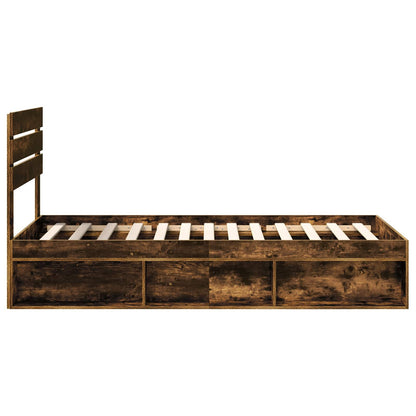Bed Frame with Headboard Smoked Oak 90 x 200 cm Solid Pine Wood