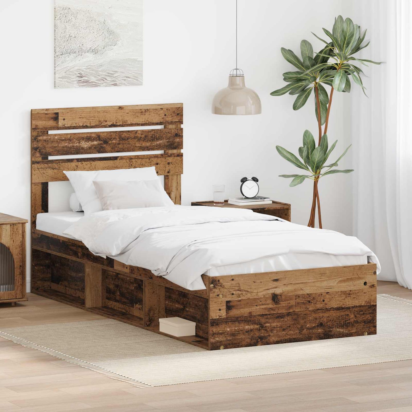 Bed Frame with Headboard Old Wood 90 x 200 cm Solid Pine Wood