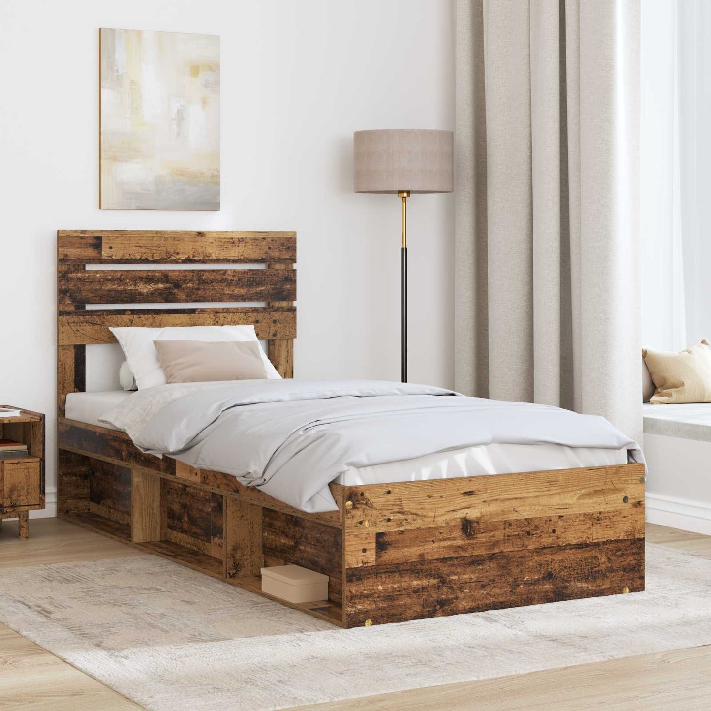 Bed Frame with Headboard Old Wood 90 x 200 cm Solid Pine Wood