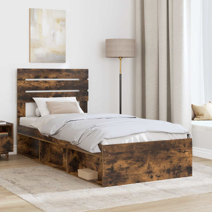 Bed Frame with Headboard Smoked Oak 90 x 190 cm Solid Pine Wood
