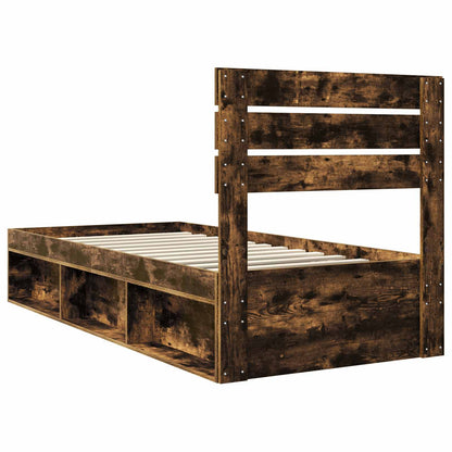 Bed Frame with Headboard Smoked Oak 90 x 190 cm Solid Pine Wood