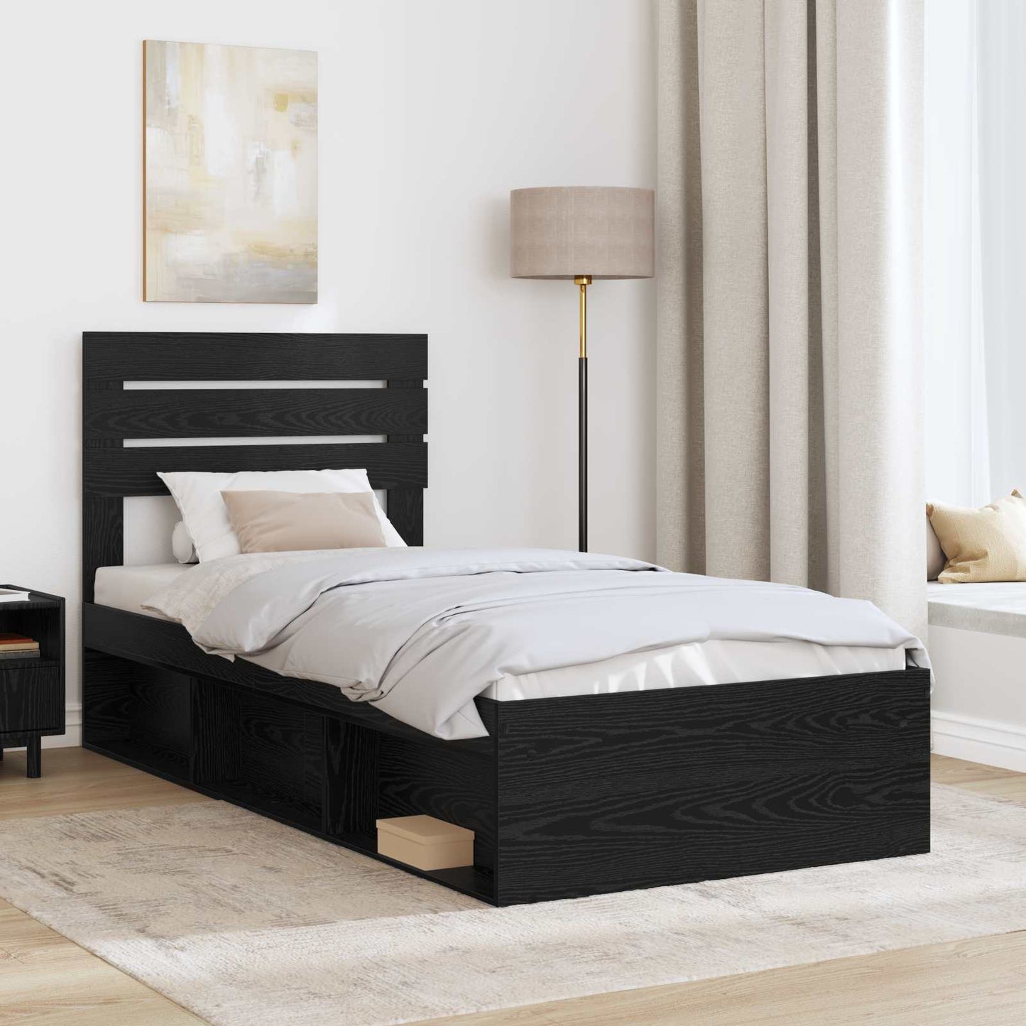 Bed Frame with Headboard Black 75 x 190 cm Solid Pine Wood