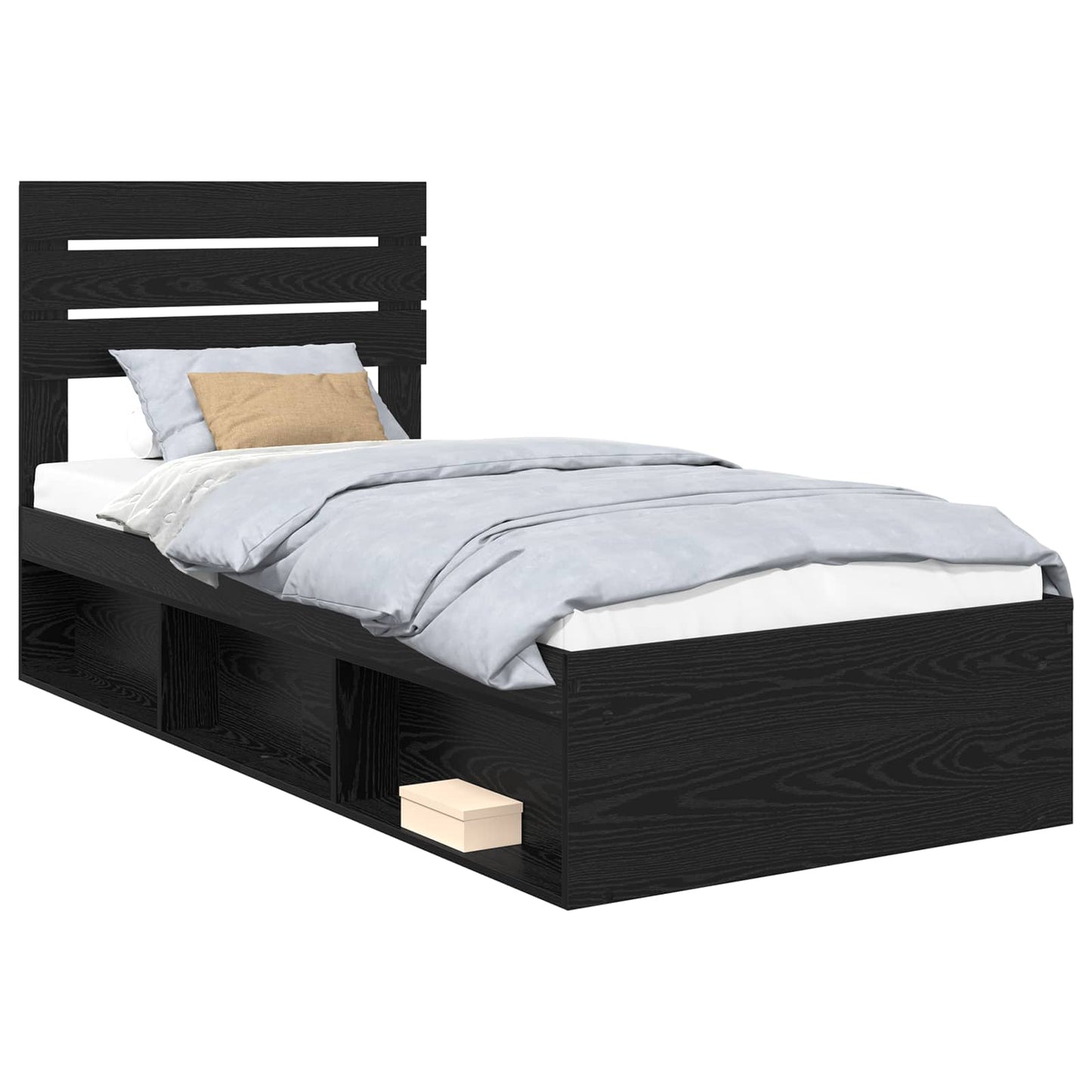 Bed Frame with Headboard Black 75 x 190 cm Solid Pine Wood