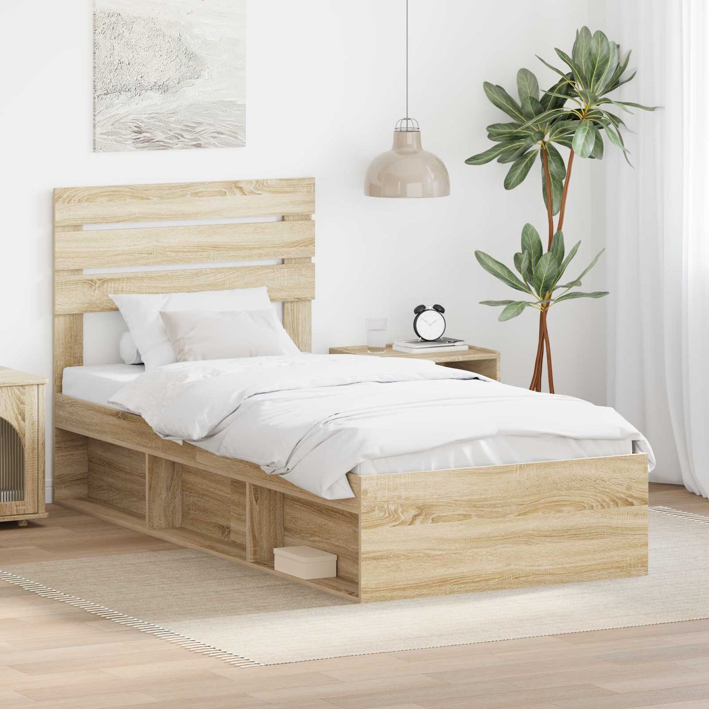 Bed Frame with Headboard Sonoma Oak 75 x 190 cm Solid Pine Wood