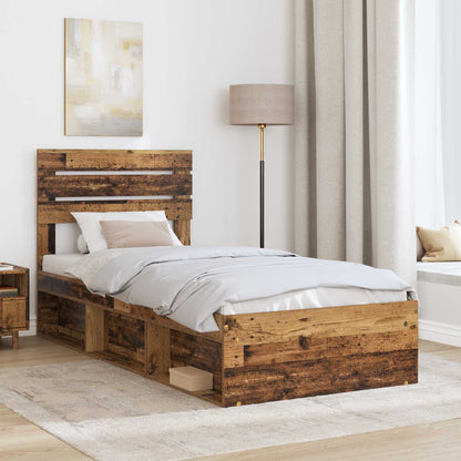Bed Frame with Headboard Old Wood 75 x 190 cm Solid Pine Wood