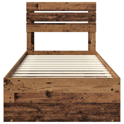 Bed Frame with Headboard Old Wood 75 x 190 cm Solid Pine Wood