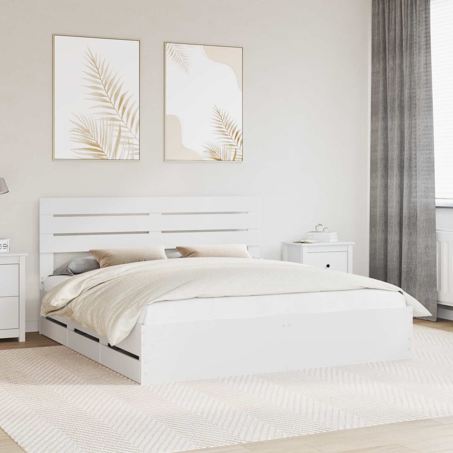 Bed Frame with Drawer White 200 x 200 cm Engineer Wood