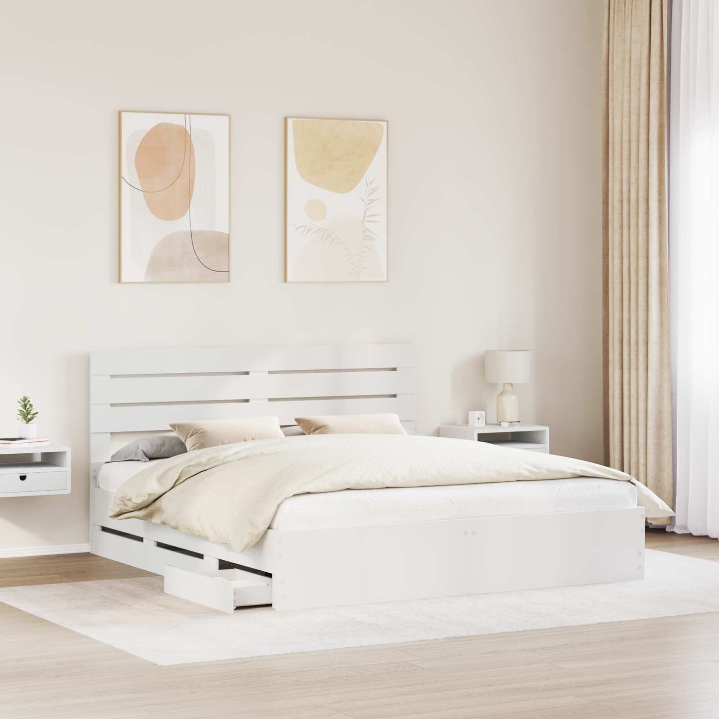 Bed Frame with Drawer White 200 x 200 cm Engineer Wood