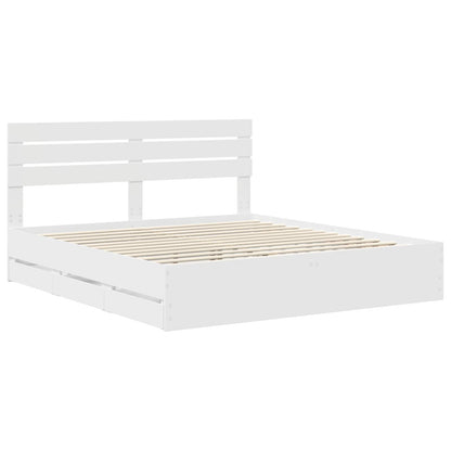 Bed Frame with Drawer White 200 x 200 cm Engineer Wood