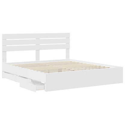 Bed Frame with Drawer White 200 x 200 cm Engineer Wood