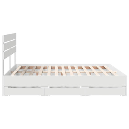 Bed Frame with Drawer White 200 x 200 cm Engineer Wood
