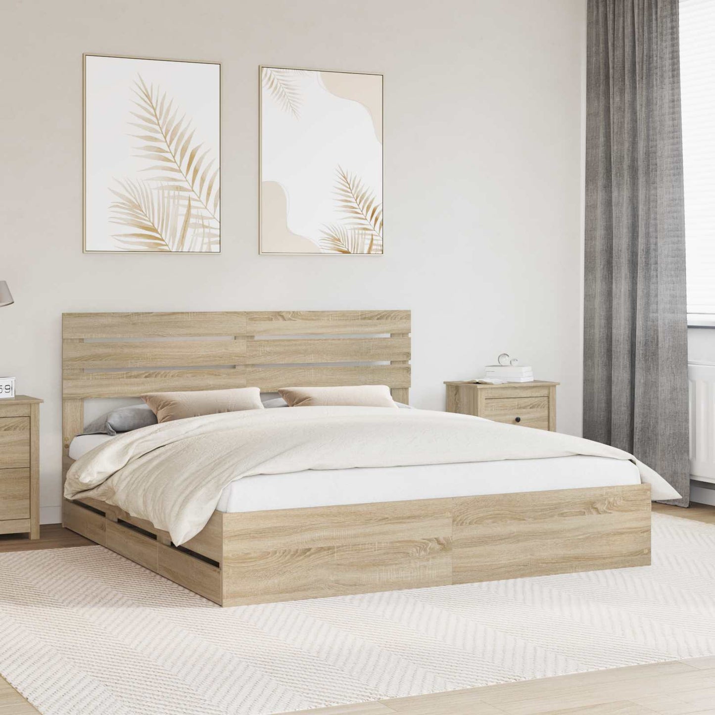 Bed Frame with Drawer Sonoma Oak 200 x 200 cm Engineer Wood