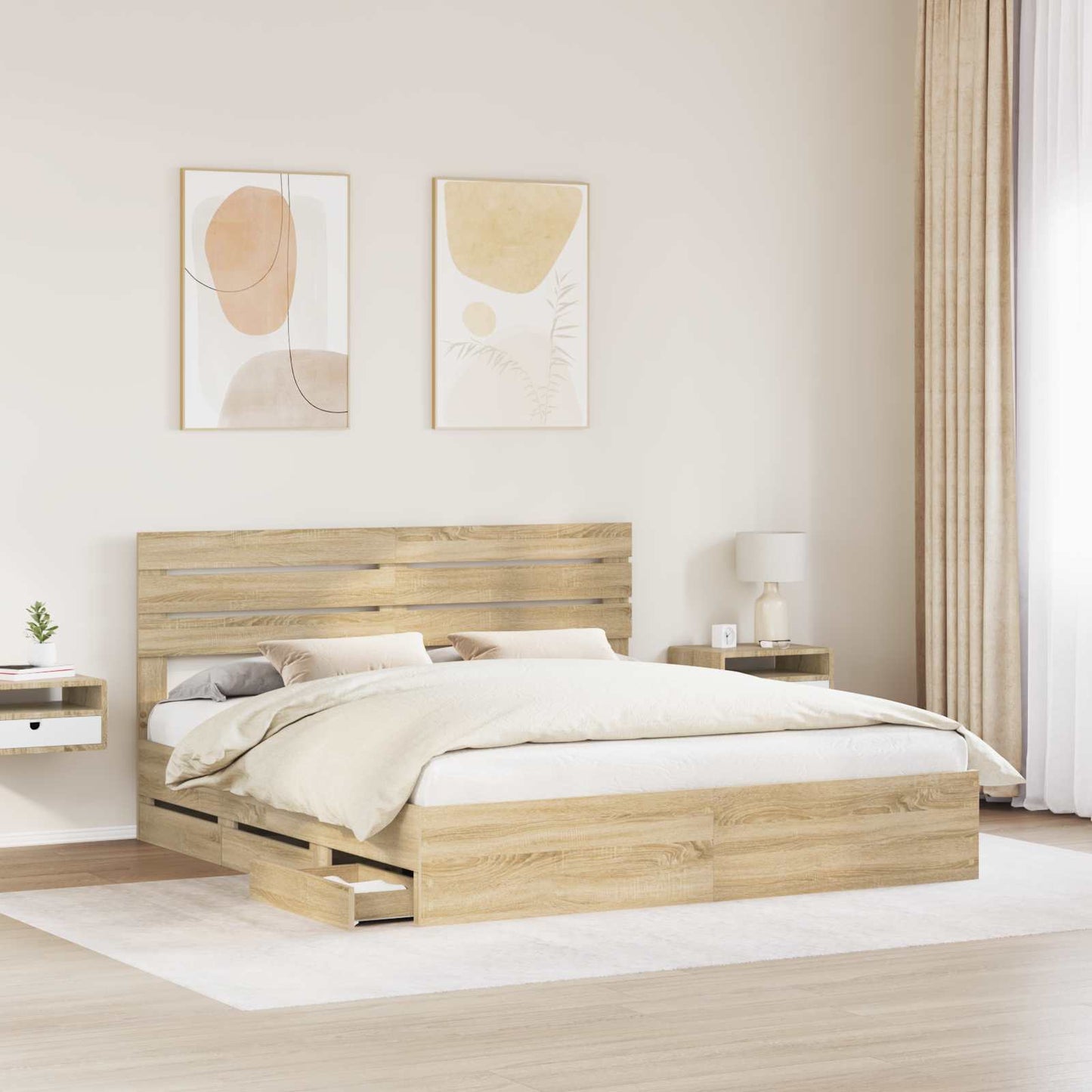 Bed Frame with Drawer Sonoma Oak 200 x 200 cm Engineer Wood