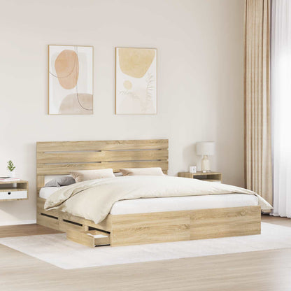Bed Frame with Drawer Sonoma Oak 200 x 200 cm Engineer Wood