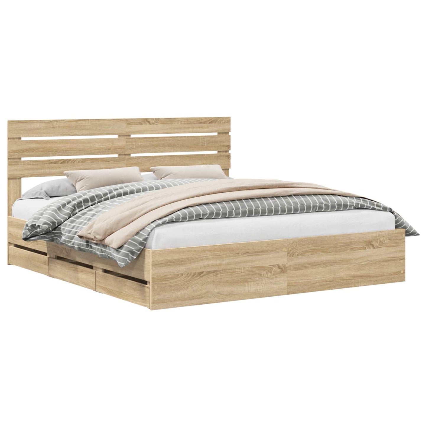 Bed Frame with Drawer Sonoma Oak 200 x 200 cm Engineer Wood