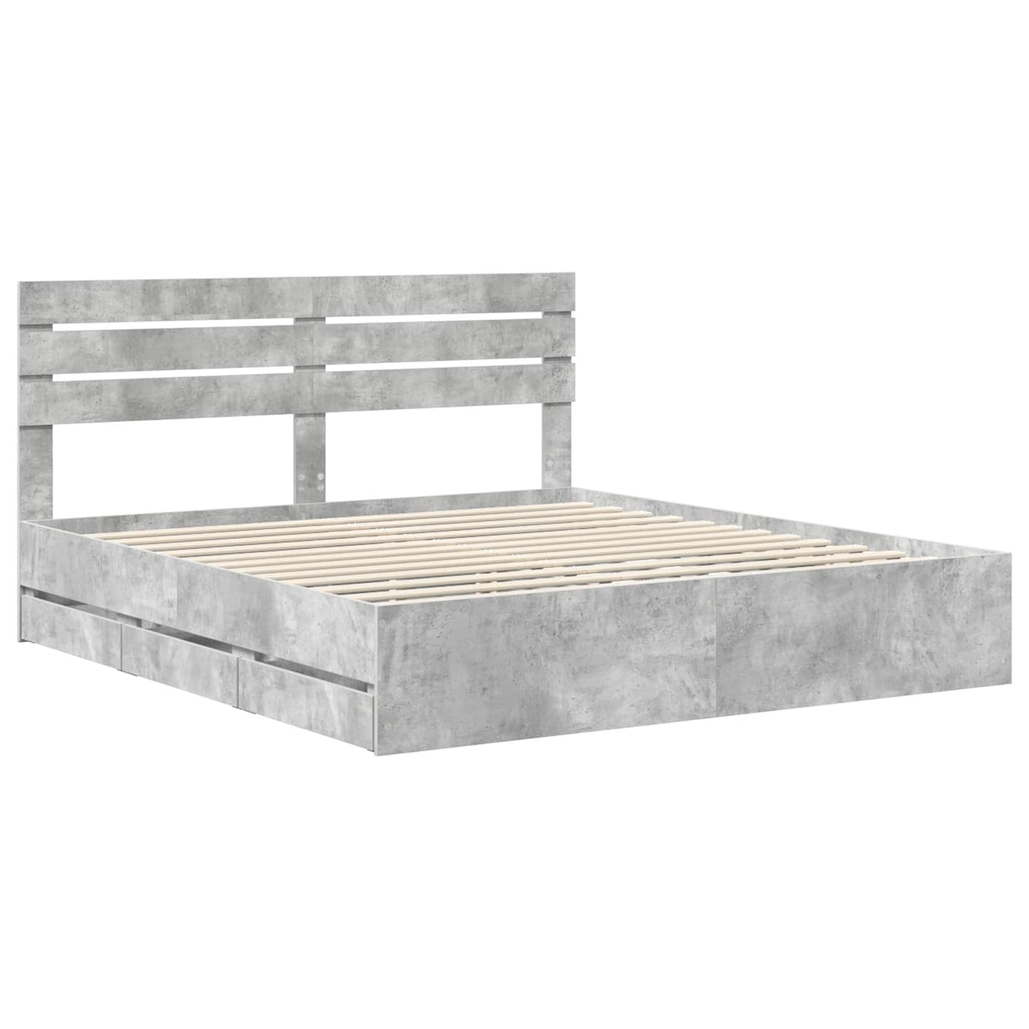 Bed Frame with Drawer Concrete Grey 200 x 200 cm Engineer Wood