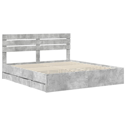 Bed Frame with Drawer Concrete Grey 200 x 200 cm Engineer Wood