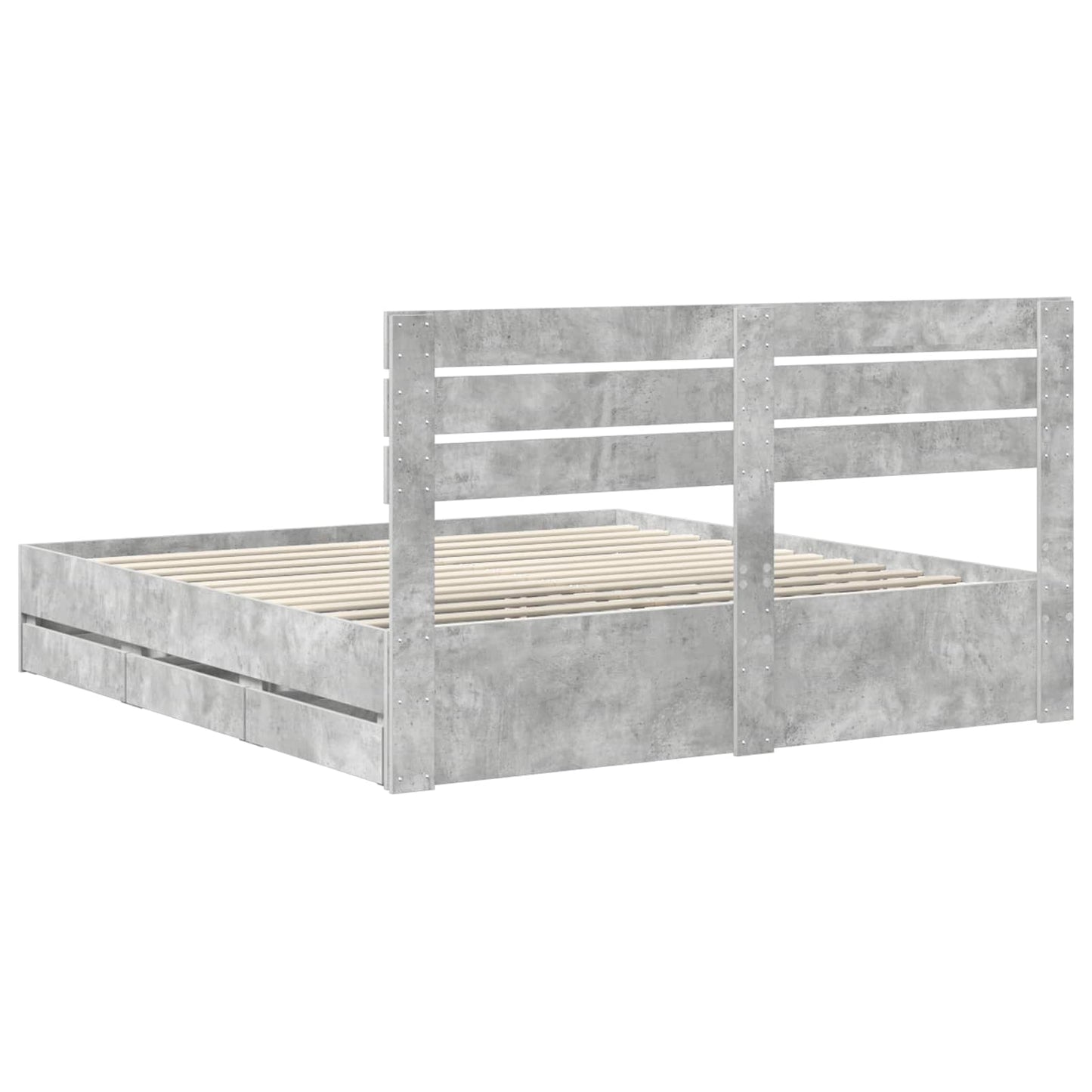 Bed Frame with Drawer Concrete Grey 200 x 200 cm Engineer Wood